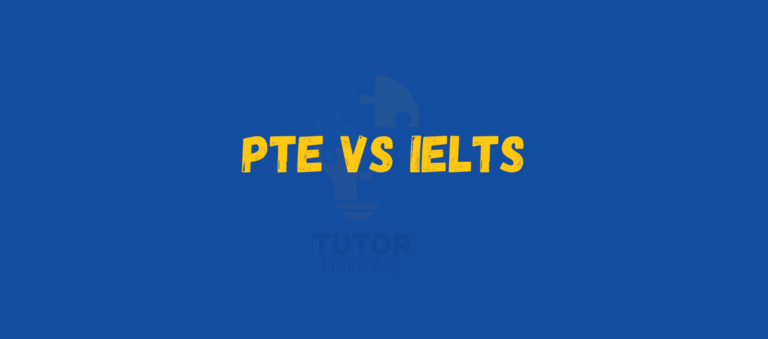 Text graphic comparing PTE vs IELTS on a blue background, emphasizing the differences in English language proficiency tests.